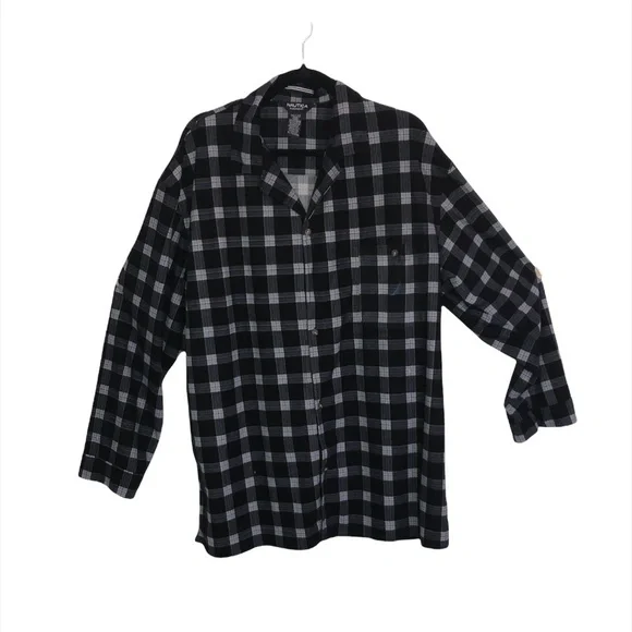 NAUTICA Pajama Top Men's Size XL Black Blue Plaid Sleepwear Extra Soft Fleece - Picture 10 of 10
